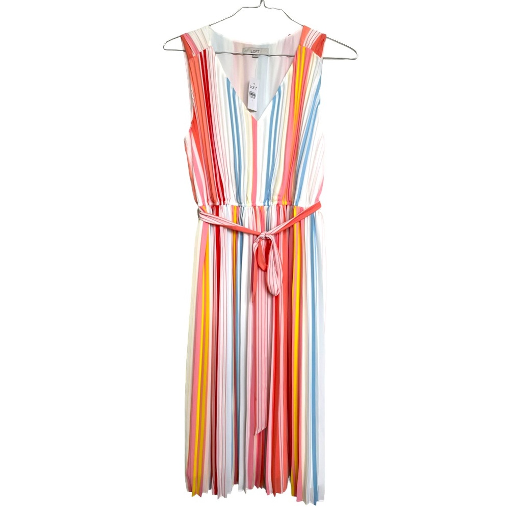 LOFT pleated rainbow sleeveless dress